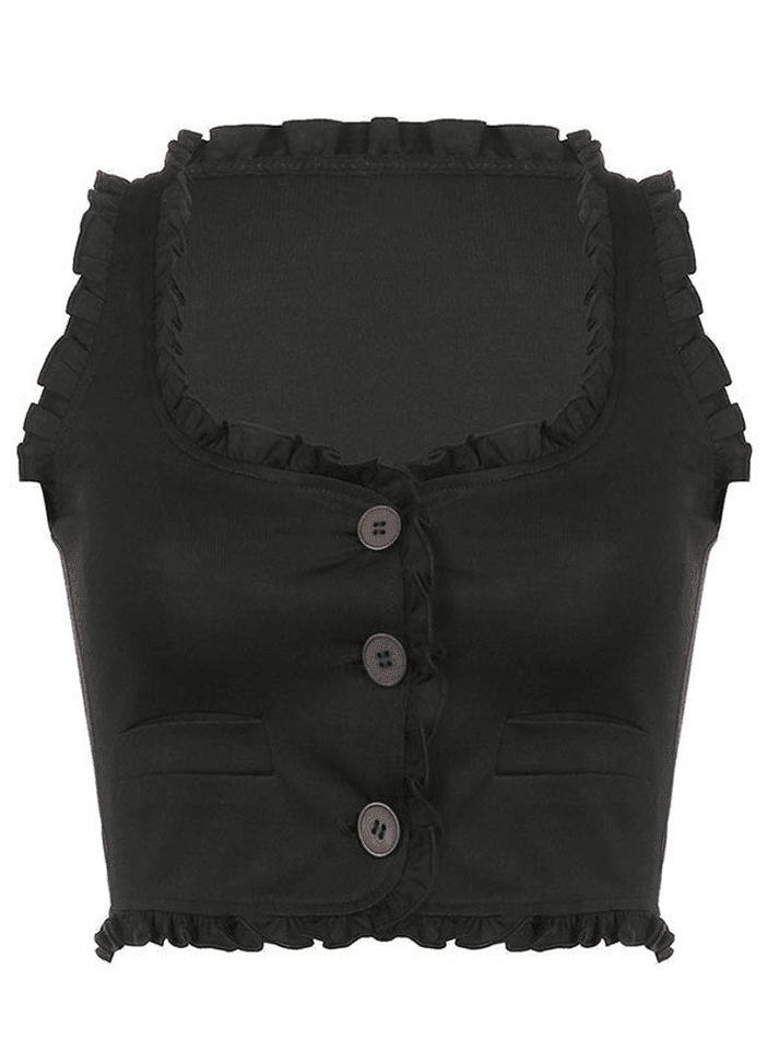 Frill Trim Button Down Corset Top