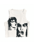 Funny Face Print Cropped Tank Top