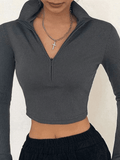 Half Zip Long Sleeve Crop Top