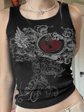 Heart Rhinestone Rib Crop Tank Top