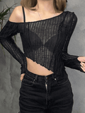 Irregular Cold Shoulder Long Sleeve Top