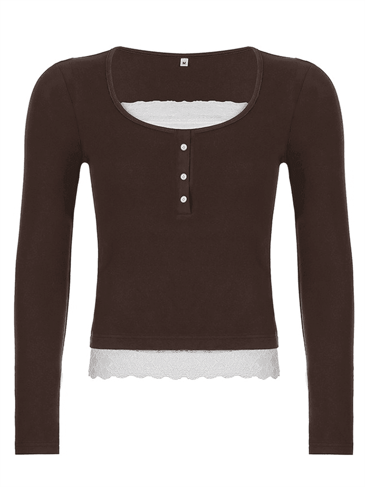 Lace Button Up Long Sleeve Top