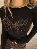 Long Sleeve Butterfly Crop Top