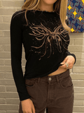 Long Sleeve Butterfly Crop Top