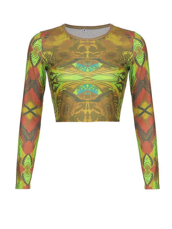 Long Sleeve Printed Crop Top