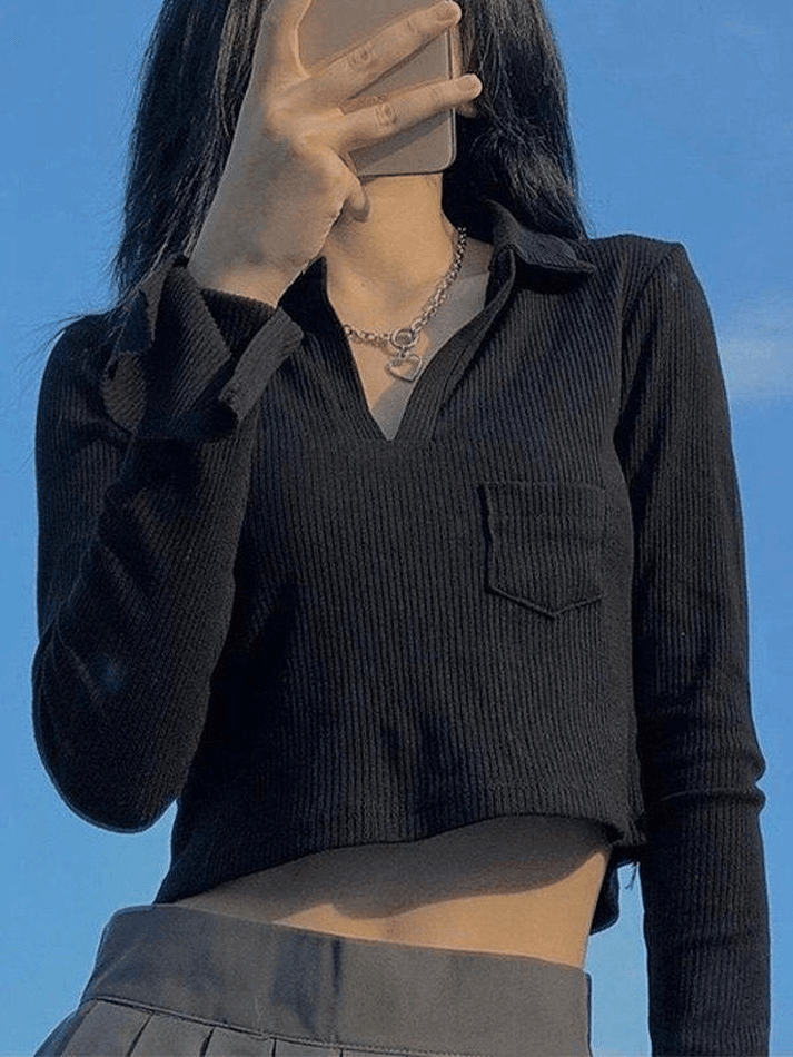 Long Sleeve Rib Knit Crop Top