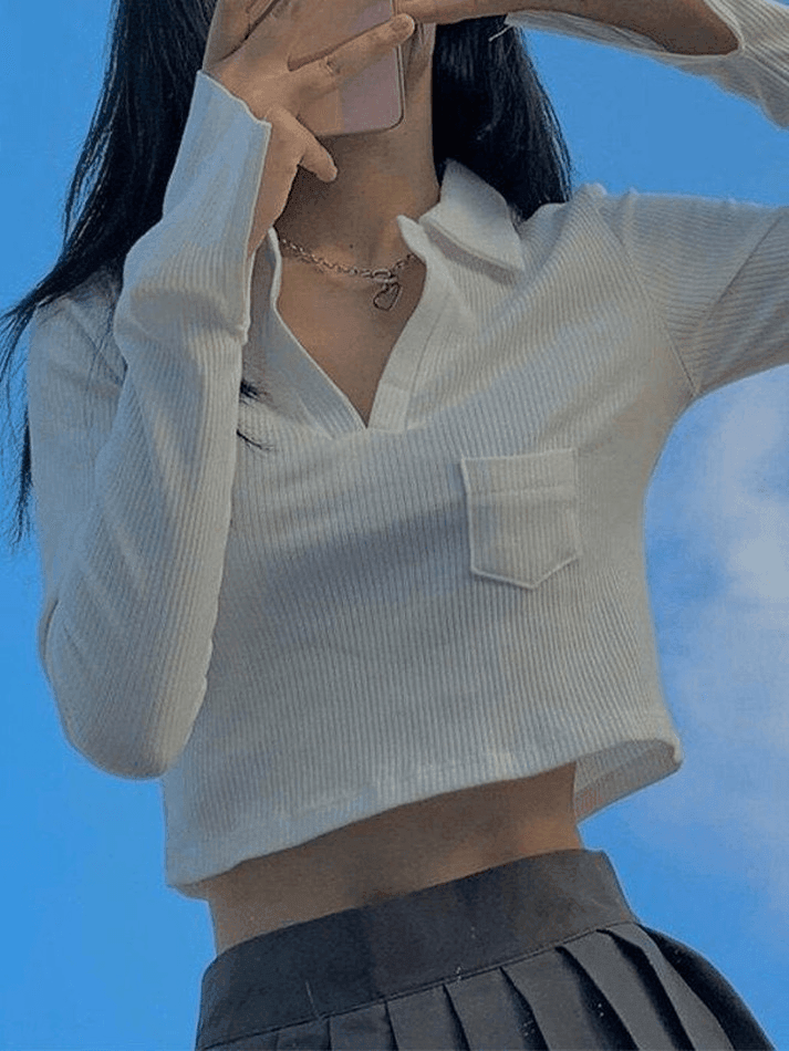 Long Sleeve Rib Knit Crop Top