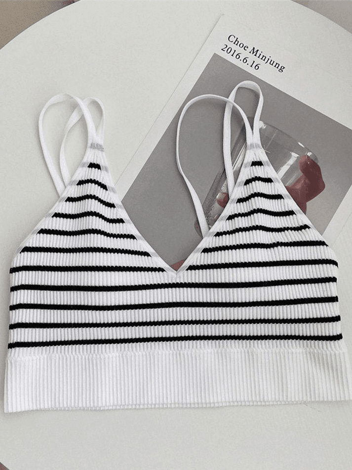 Padded V Neck Rib Crop Cami Top