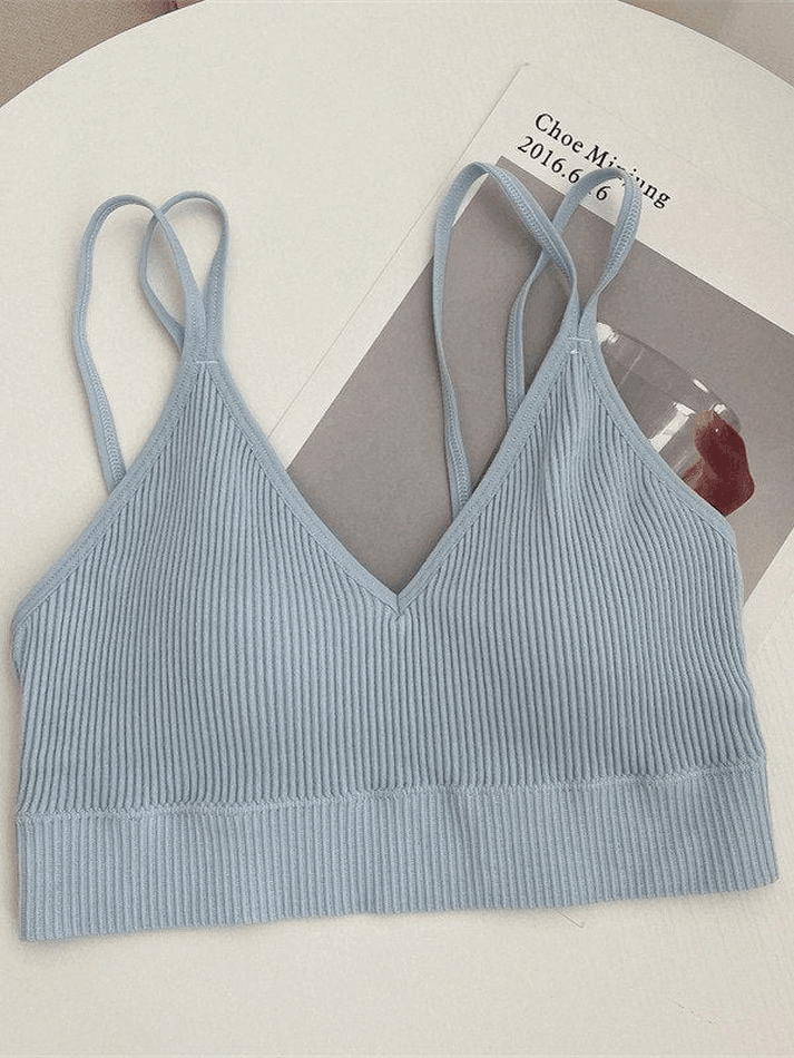 Padded V Neck Rib Crop Cami Top