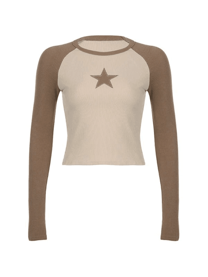 Raglan Sleeve Star Patch Knit Crop Top