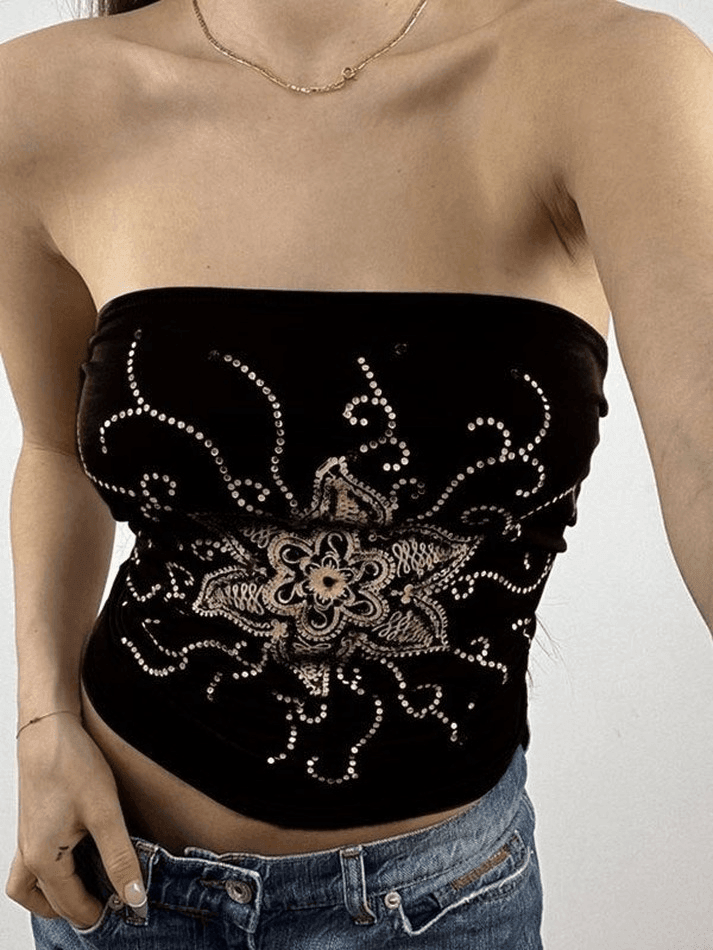 Rhinestone Floral Bandeau Top