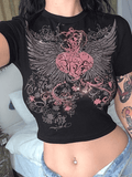 Rhinestone Heart Wing Graphic Crop Top