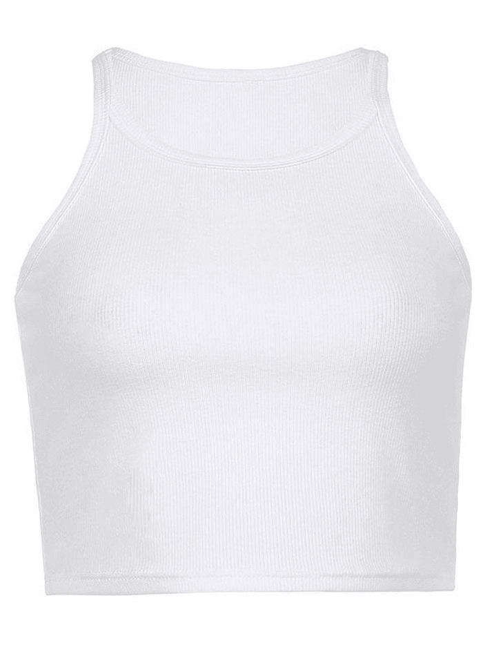 Rib Basic Solid Crop Cami Top