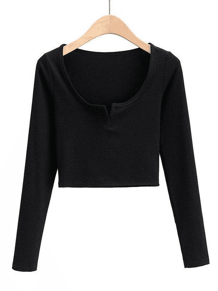 Rib Knit Long Sleeve Crop Top