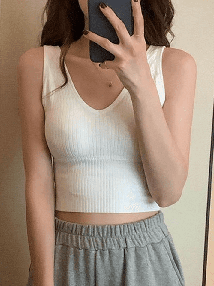 Rib V Neck Cropped Tank Top