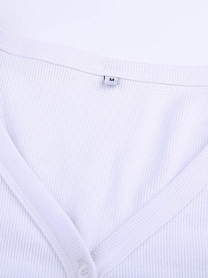 Ribbed Long Sleeve Button Crop Top