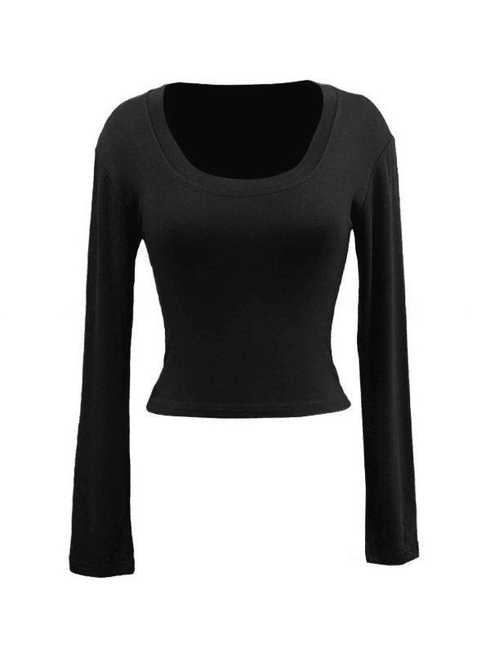 Scoop Neck Long Sleeve Crop Top