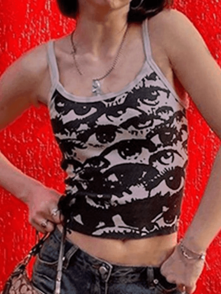 Screen Eye Print Crop Cami Top