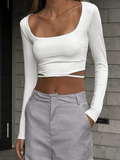 Simple Cutout Long Sleeve Crop Top