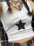 Star Embroidered Rib Cropped Tank Top