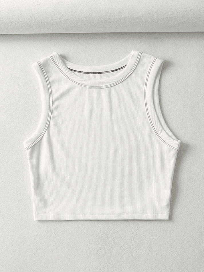 Stitched Detail Ribbed Crop Tank Top