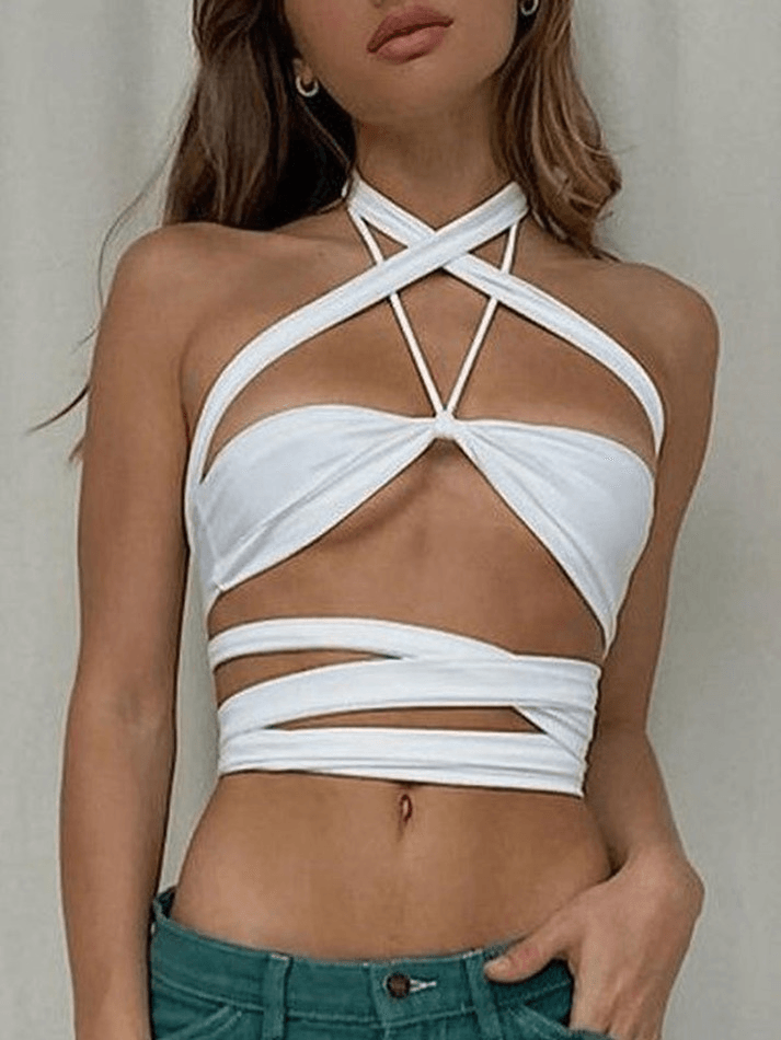 Strap Detail Crop Halter Cami Top