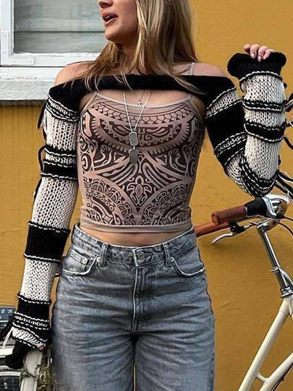 Striped Long Sleeve Bolero Knit Top