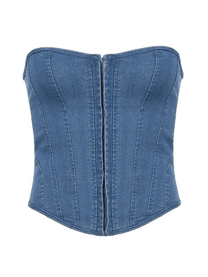 Tie Back Denim Bandeau Corset Top