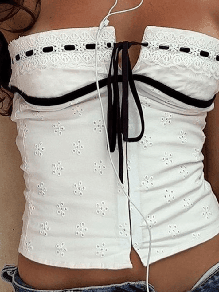 Tie Up Broderie Lace Bandeau Top