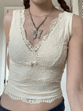 V Neck Lace Crop Tank Top