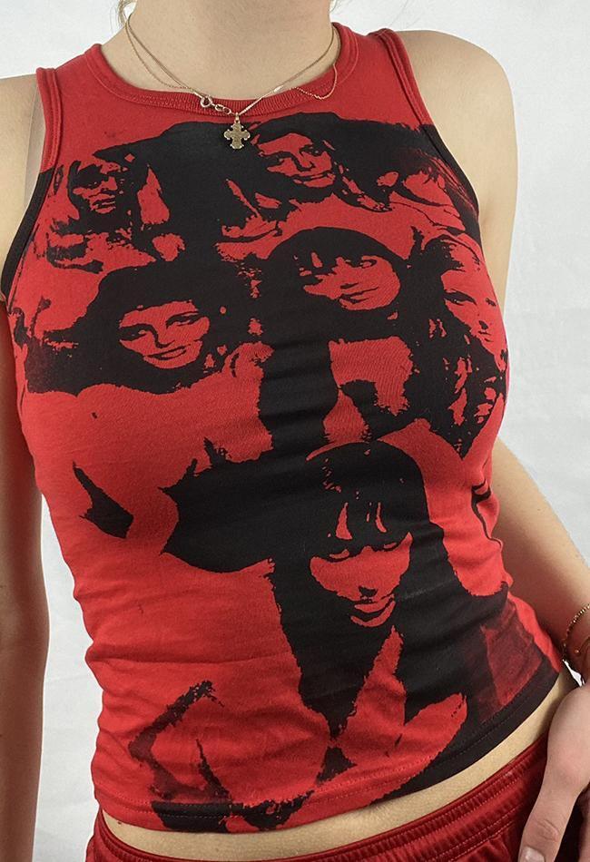 Vintage Girl Graphic Crop Tank Top