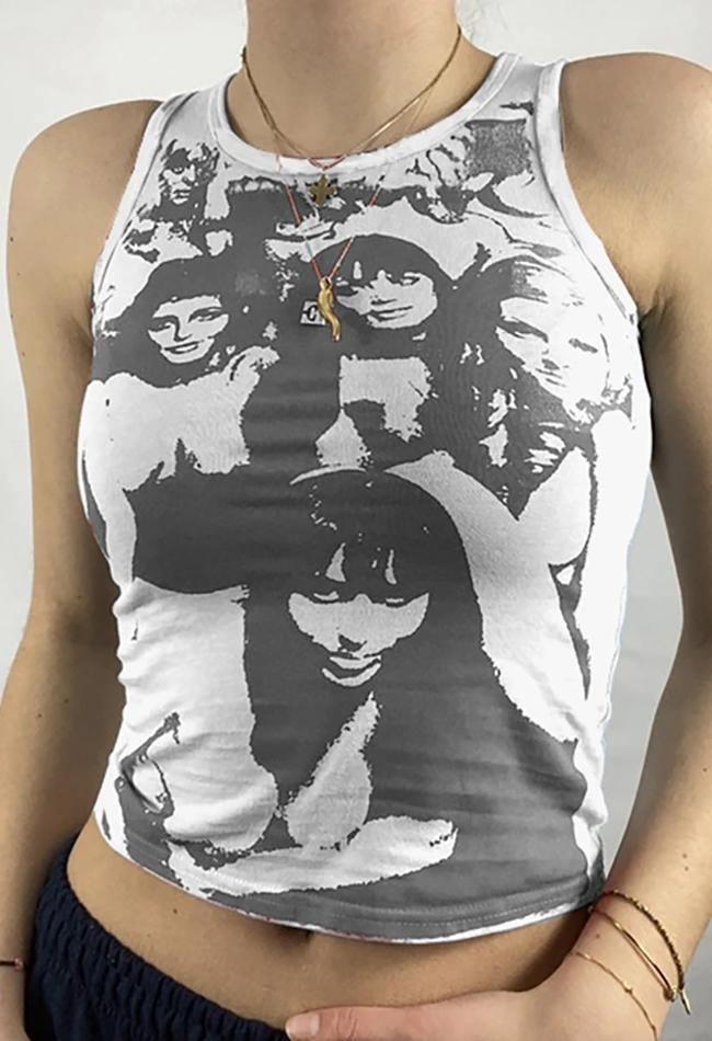 Vintage Girl Graphic Crop Tank Top