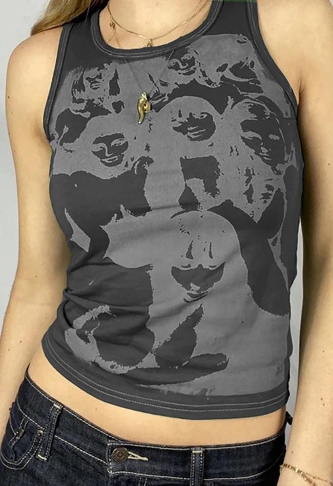 Vintage Girl Graphic Crop Tank Top