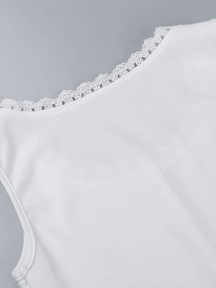 White Lace Trim Button Front Tank Top