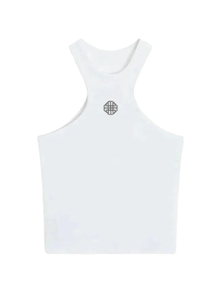 White Logo Ribbed Cropped Tank Top