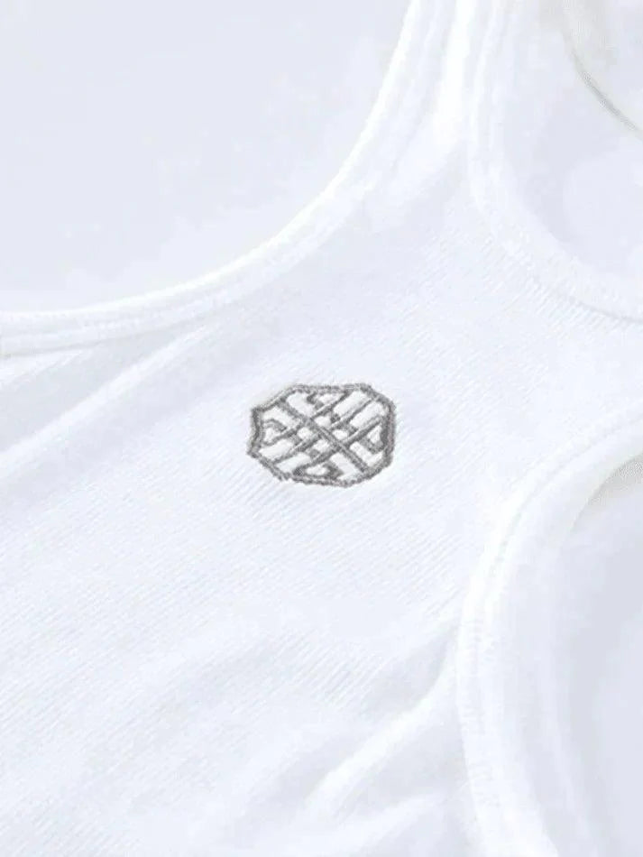 White Logo Ribbed Cropped Tank Top