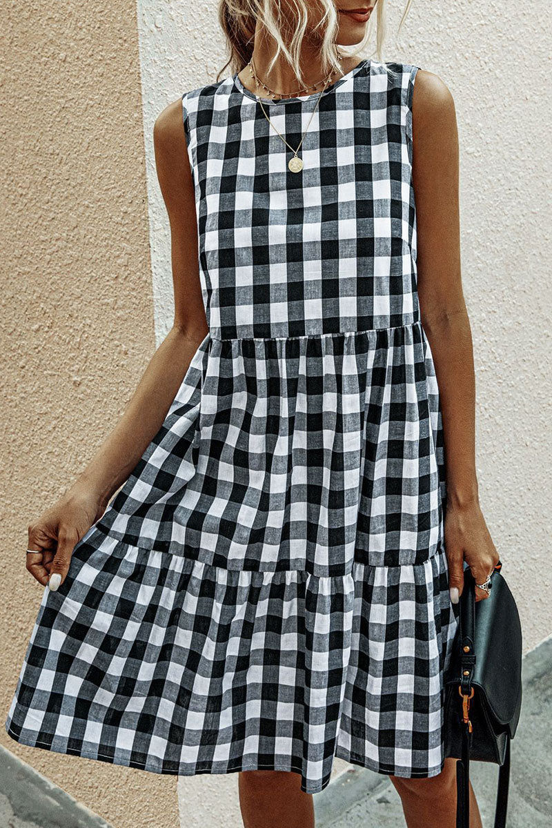 Fashion Street Plaid Patchwork O Neck Princess Dresses