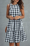 Fashion Street Plaid Patchwork O Neck Princess Dresses