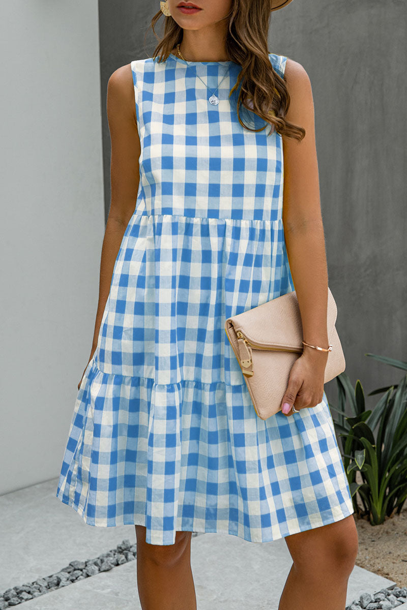 Fashion Street Plaid Patchwork O Neck Princess Dresses