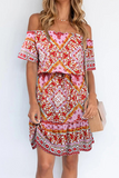 Bohemian Print Patchwork Off the Shoulder A Line Dresses