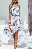 Fashion Elegant Floral Hollowed Out Frenulum Halter Irregular Dress Dresses