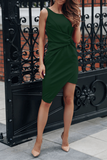 Fashion Solid Slit O Neck Pencil Skirt Dresses(3 colors)