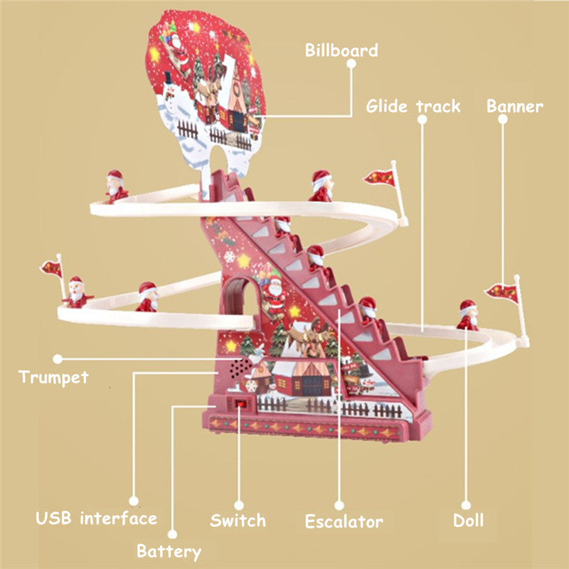 Electric Climbing Ladder Santa Claus Christmas Santa Race Track Toys Educational Music Slides Toy for Children Christmas Gift