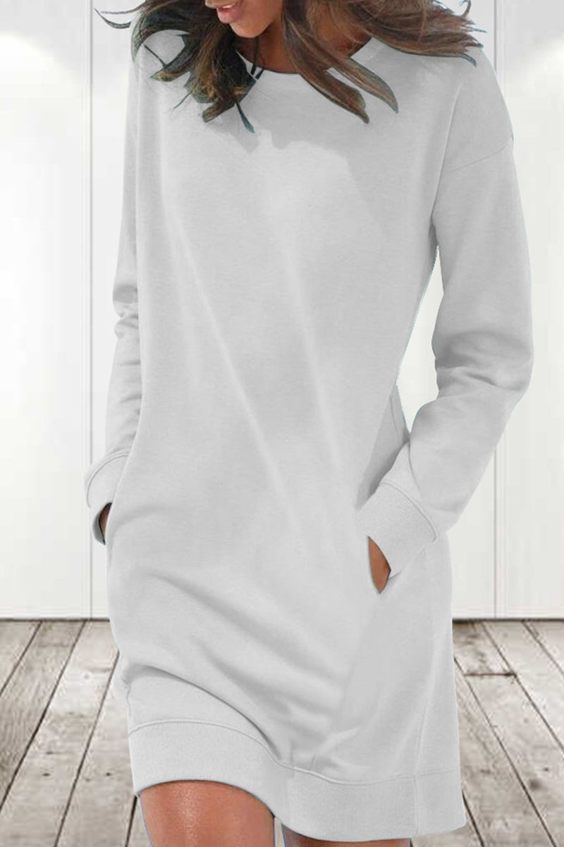 Casual Solid Solid Color O Neck Long Sleeve Dresses(6 Colors)