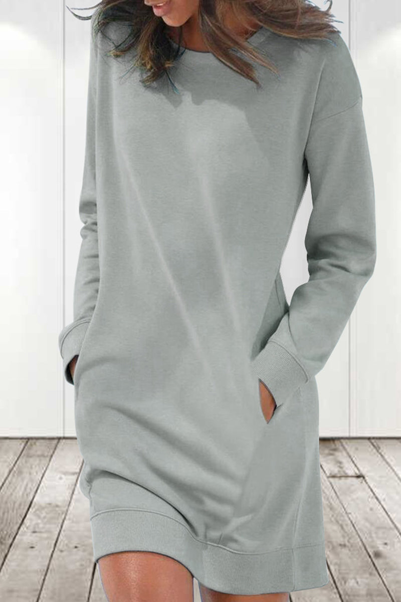 Casual Solid Solid Color O Neck Long Sleeve Dresses(6 Colors)