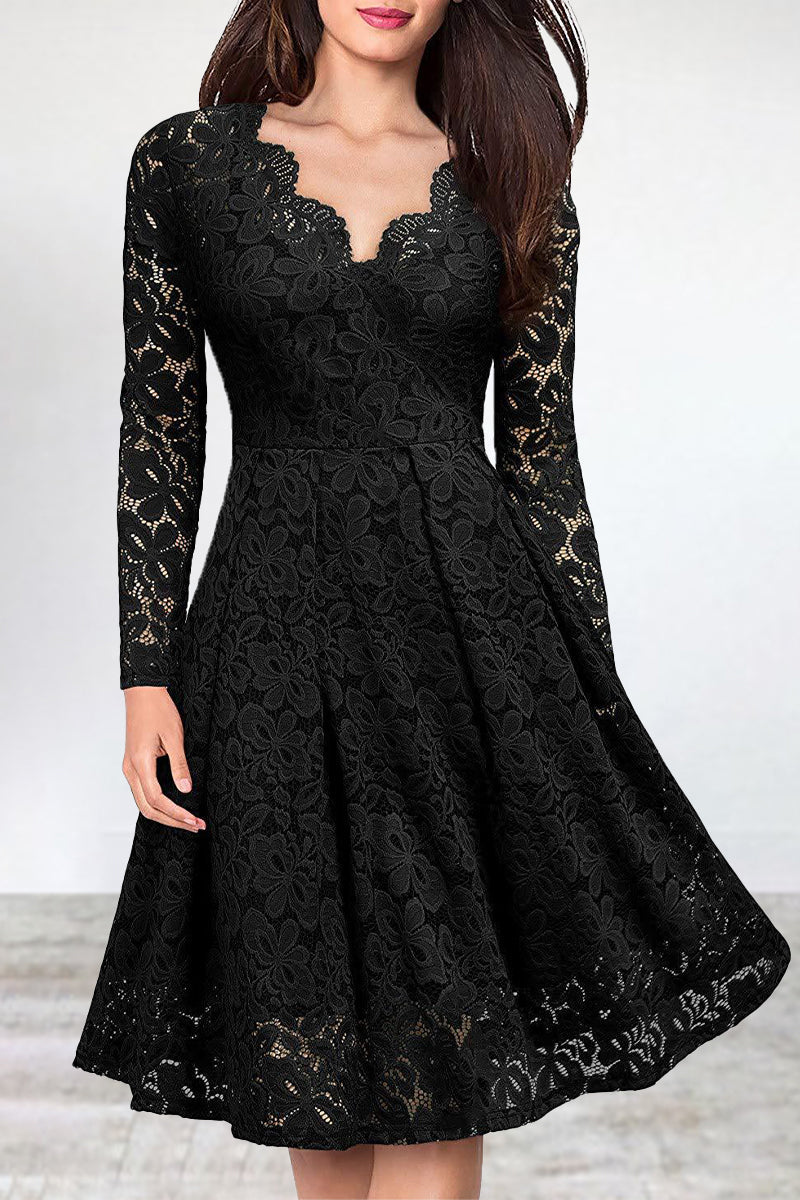 Celebrities Elegant Solid Lace V Neck A Line Dresses(5 Colors)