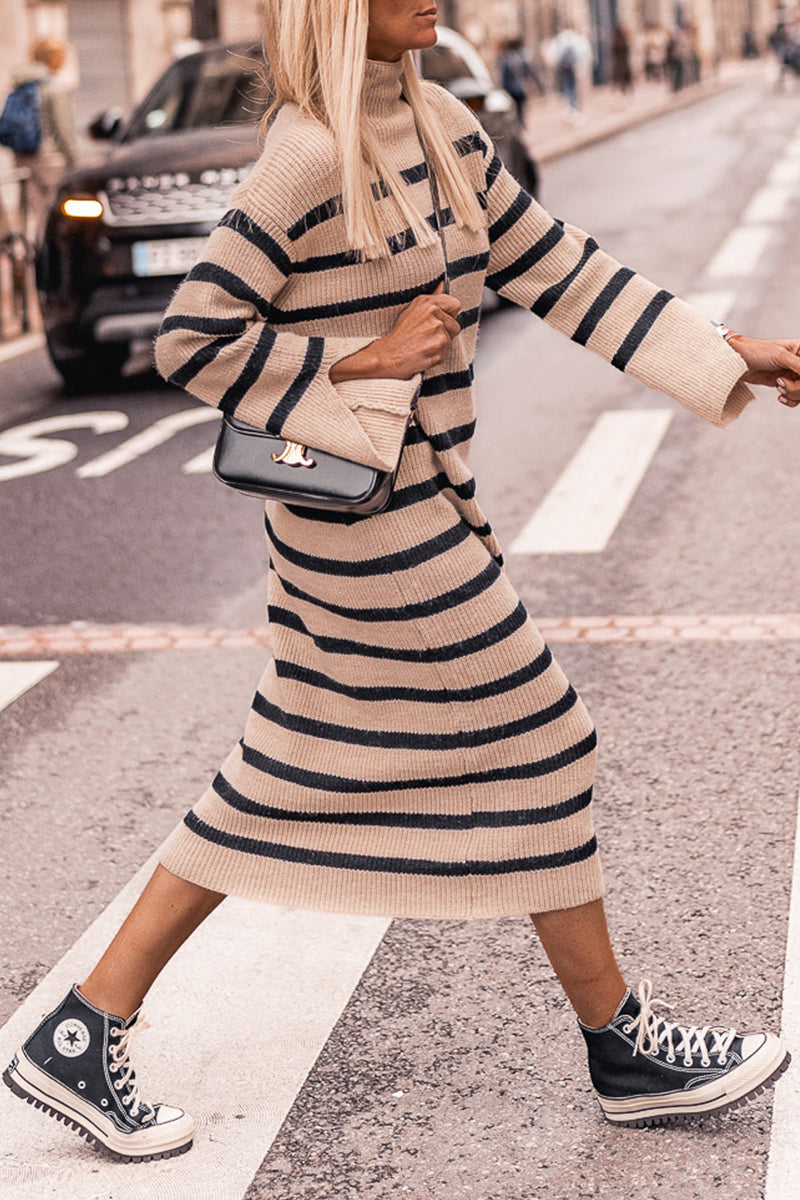 Casual Street Striped Patchwork Half A Turtleneck A Line Dresses