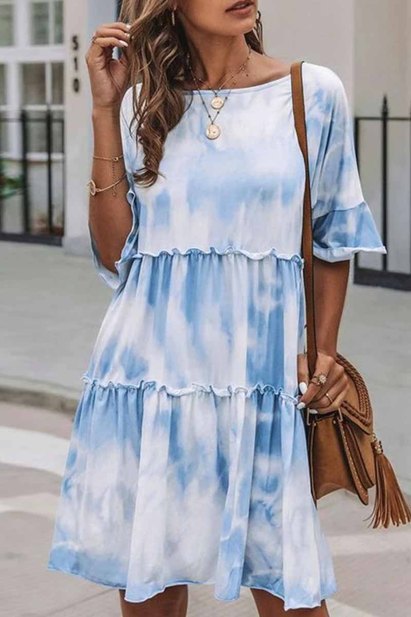 Oklulu Cute Tie-dye Midi Dress