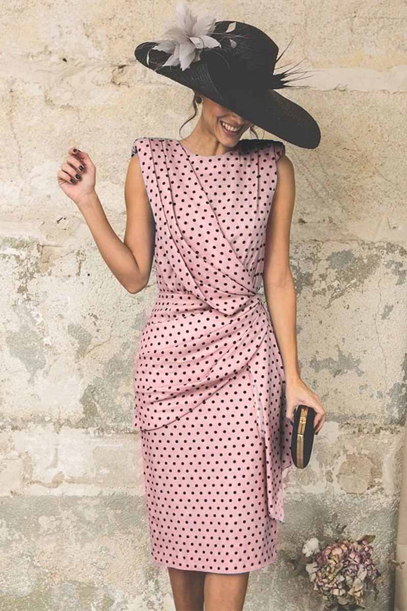 Oklulu Sexy Polka Dot Pack Hip Sleeveless Midi Dress(4 Colors)