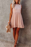 Oklulu Solid Color Ruffled Waist Mini Dress